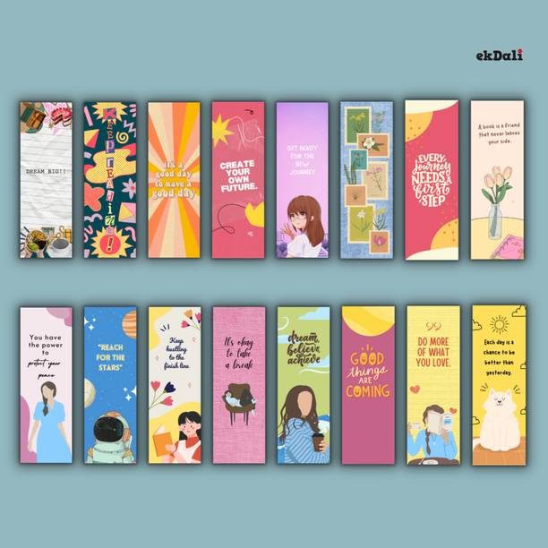 Bright Colored Bookmarks Set of 16 – Inspirational 2x6" Bookmarks for Readers – Thick 350 GSM Paper, Eye-Catching & Inspiring Paper Print
