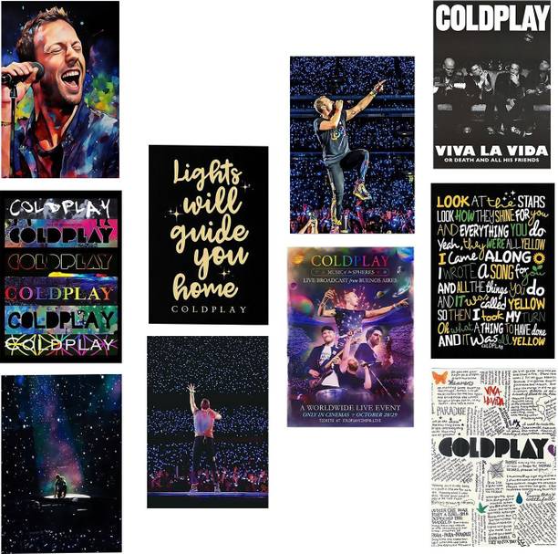 Coldplay Poster Set of 10, 8x12 inch (A4 Size) 300 GSM | Coldplay Aesthetic - Aesthetic - Music Posters - Rockband Poster - Posters, For Living room Fine Art Print