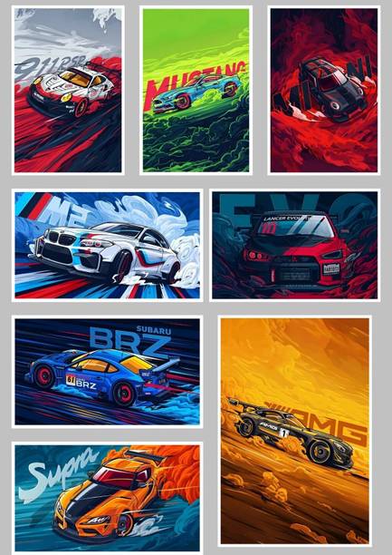 Set of 9 Amazing Sports Cars Poster for Room & Hostel - Paper Print (11.7 inch X 8.3 inch, Packed) Photographic Paper