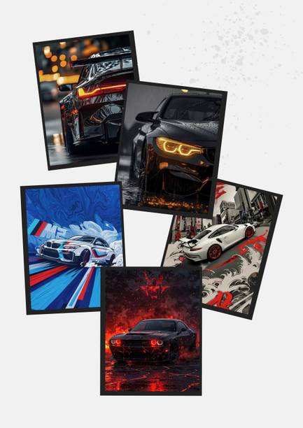 Premium Supercar Poster Set – Pack of 7 | A4 Size | 200 GSM Gloss Finish | Muscle & Sports Car Wall Art | Dodge Challenger SRT Demon, BMW, Porsche & Formula Racing Prints | Room Decor for Car Lovers Photographic Paper