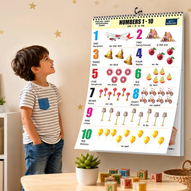 16 in 1 Numbers 1 to 10 Educational Chart for Kids | Spiral Wall Learning Charts | Big Fonts & Realistic Pictures | Gift Paper Print Paper Print