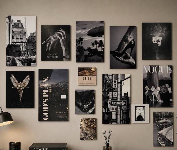 Luxury Noir Aesthetic Wall Collage Kit – Black & Gold Gallery Poster Collection Paper Print