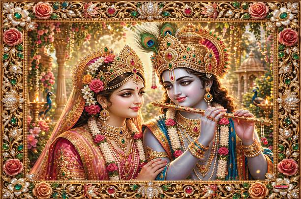 Radha Krishna Divine Beauty Premium Self-Adhesive Poster Sticker (18 x 12 Inches) – Waterproof Vinyl Wall Poster for Living Room, Bedroom & Pooja Room Décor | HD Vibrant Print, Fade-Resistant, Easy to Apply & Remove | Spiritual Home Gift. Design-4 Vinyl
