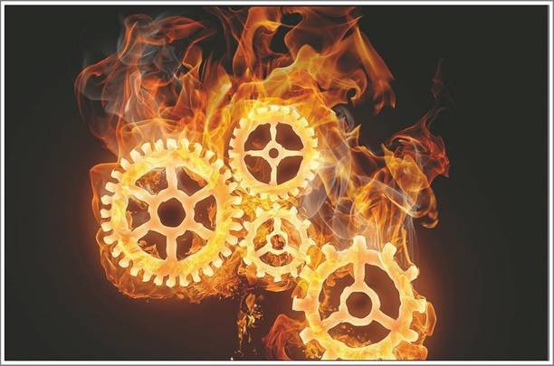 Mechanical parts on fire POSTER PRINT ON 13X19 INCHES Paper Print