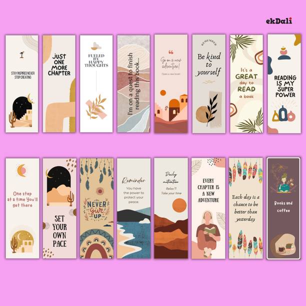 Boho Bookmarks for Readers – Set of 16 – Premium 350 GSM Thick Paper – 2x6" Durable & Trendy Bookmarks for Reading Fans Paper Print