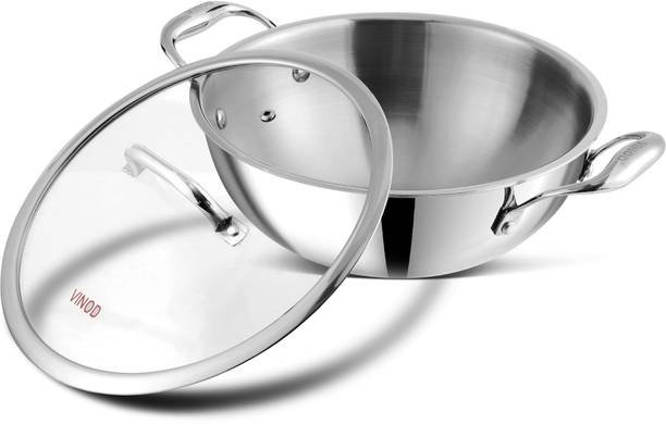 VINOD Platinum Triply Stainless Steel Extra Deep Kadhai 28 cm diameter with Lid 4.5 L capacity