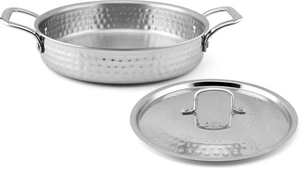 Silver Queen Premium Stainless Steel Hammered Kadhai with Lid Kadhai 22 cm diameter with Lid 1.8 L capacity