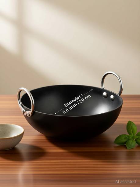 VeerEnterprises Ms Pure Iron / Loha Deep Frying 8 Inches Kadhai 20 cm diameter 1 L capacity