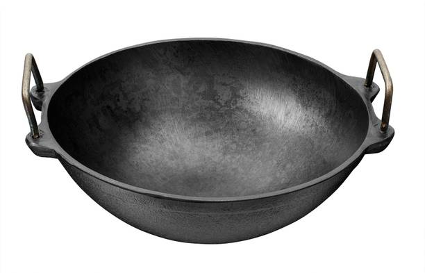 Mr. Butler Natural Cookware Pre-Seasoned Cast Iron 9 Inch Black Kadai/ Wok, 1.5L Capacity Kadhai 22.86 cm diameter 1.5 L capacity