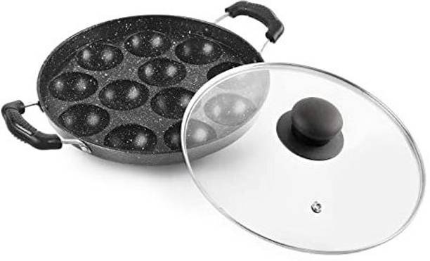 MITHALI 12 Appam Patra Glass lid 1.5 kg Non Stick Gril Ponganal Maker ढक्कन के साथ