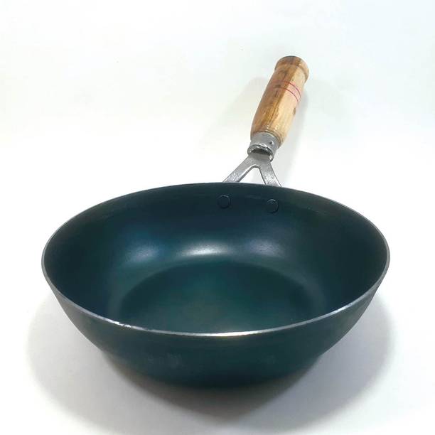 AAGAAZ Traditional Pure Iron Kadhai wooden Handle Kadai for Cooking & deep Frying Kadhai 20 cm diameter 1 L capacity