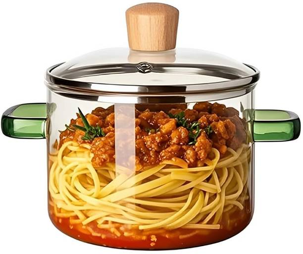 jMilan Stovetop Cooking Pot,Heat Resistant Serveware Mixing Pot,Glass Serving Bowl Cook and Serve Casserole