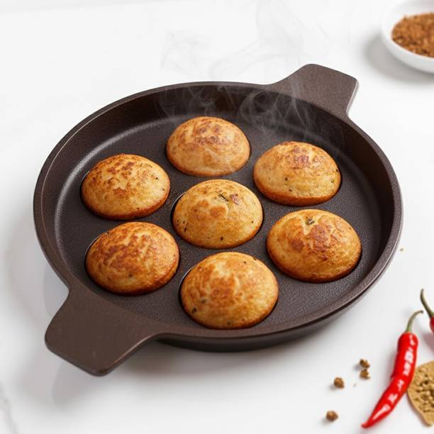 BLUEVEL Premium Paniyaram Pan 8" inch | Appam Pan, Appam Patra with 2 Side Handle 7 Pits Paniarakkal Pan 20 cm diameter 0 L capacity