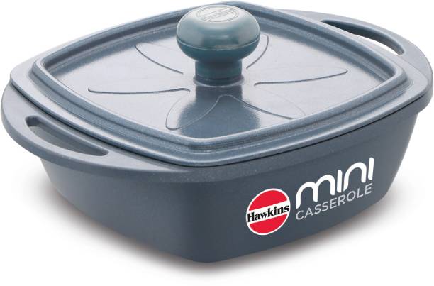 Hawkins Die-Cast Mini Casserole, Square (MCSG75) Grey Pancake Pan 15.5 cm diameter with Lid 0.75 L capacity