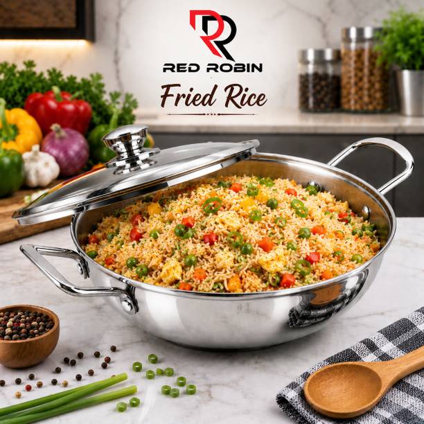 Red Robin Stainless Steel Deep Fry Kadhai 22 cm with Lid Multipurpose Pot 22 cm diameter 2 L capacity with Lid