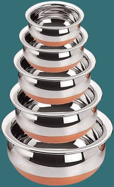 forsel Multipurpose Copper Bottom Stainless Steel Handi Bowl Set for Dining Handi 4 L