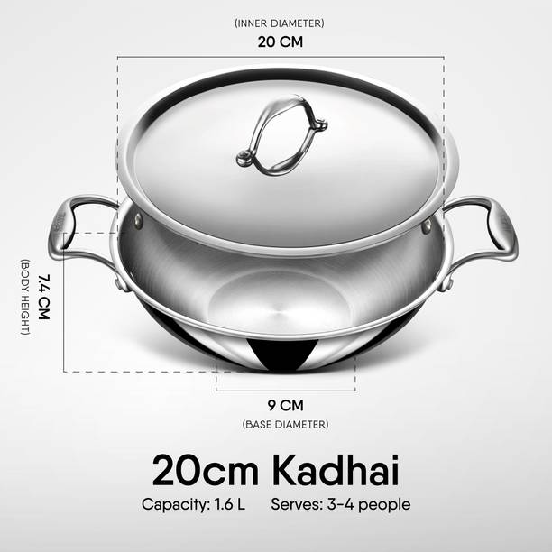 Stahl ट्रिपली स्टेनलेस स्टील आर्टिसन 4320, 20cm, 1.6 लिटर्स कढ़ाही 20 cm ढक्कन के साथ
