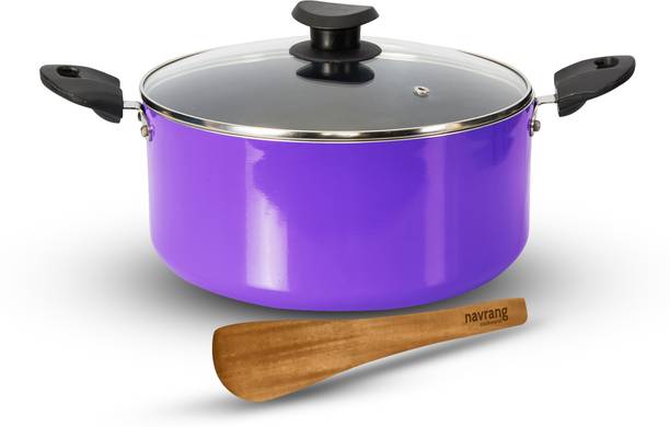 NAVRANG Biryani Pot High Grade Induction base Aluminum Nonstick pot with wooden spatula Pot 24 cm diameter 4.5 L capacity with Lid