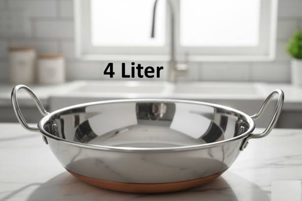 VS Enterprises Copper Bottom Stainless Steel Kadhai Pot Pans with Handle Kadhai 25 cm diameter 4 L capacity