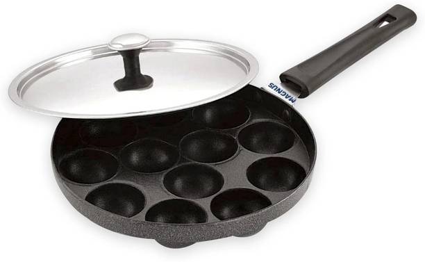 Magnus Non Stick 12 Cavities Heavy Base Appam Patra/Paniyarrakal/Paniyaram/Appam Pan Cake Maker/gunta ponganalu with Lid 20 cm, Black, Gas Top Compatible Only, Medium Paniarakkal with Lid 0.3 L capacity 20 cm diameter