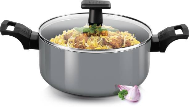 MILTON Pro Cook Blackpearl Biryani Pot With Glass Lid, Grey | Induction Safe Pot 22 cm diameter 3.5 L capacity with Lid