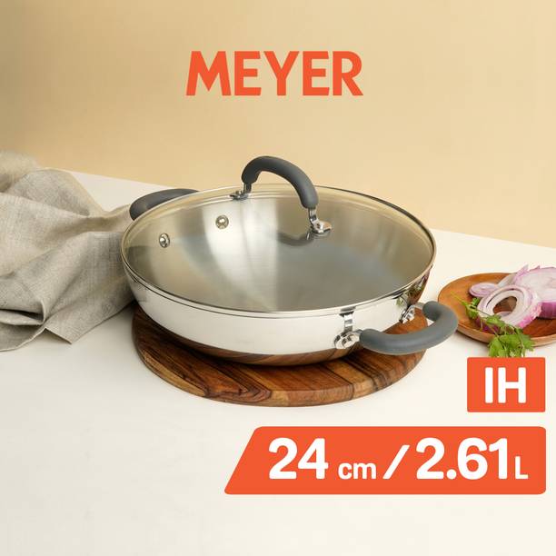Meyer Trivantage Tri-ply Nickel Free Stainless Steel Kadhai 24 cm diameter with Lid 2.46 L capacity
