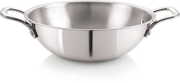 iVBOX ® Platina Induction Bottom Triply Steel Kadai Kadhai 24 cm diameter 2.6 L capacity