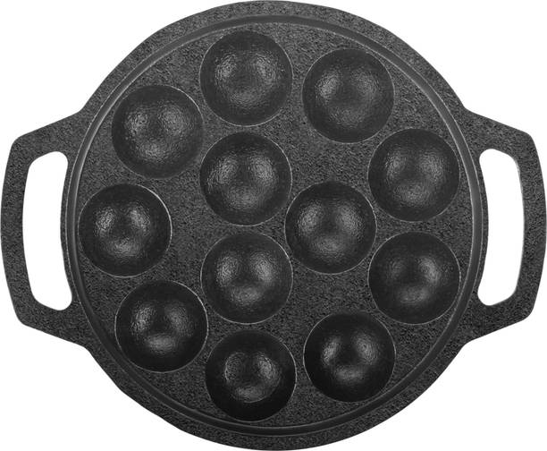 OMORTEX Pre-Seasoned Helathy Cast Iron Paniyaram Pan 12 Cavities