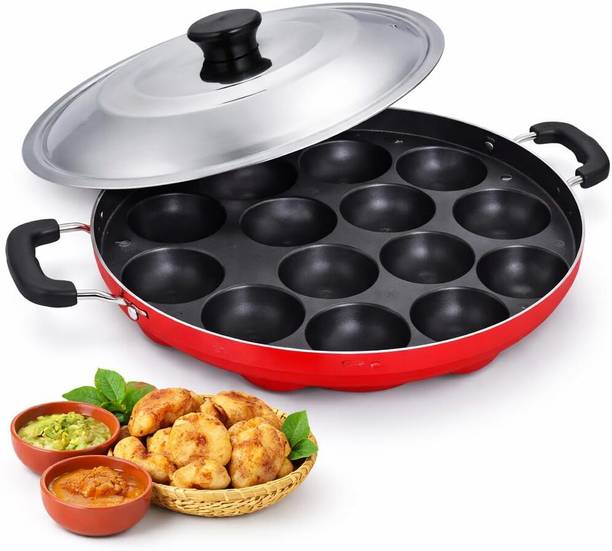 SUMMON Nonstick Appe Pan with Glass Lid 12 Cups | 20 cm Appam Patra Fry Pan 24 cm diameter 1 L capacity