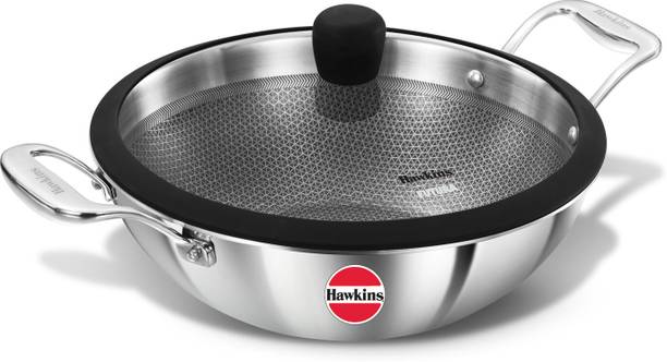 Hawkins Pro Kadhai, Shielded Nonstick Triply Deep-Fry Pan with Glass Lid (PSNK35G) Kadhai 26 cm diameter with Lid 3.5 L capacity