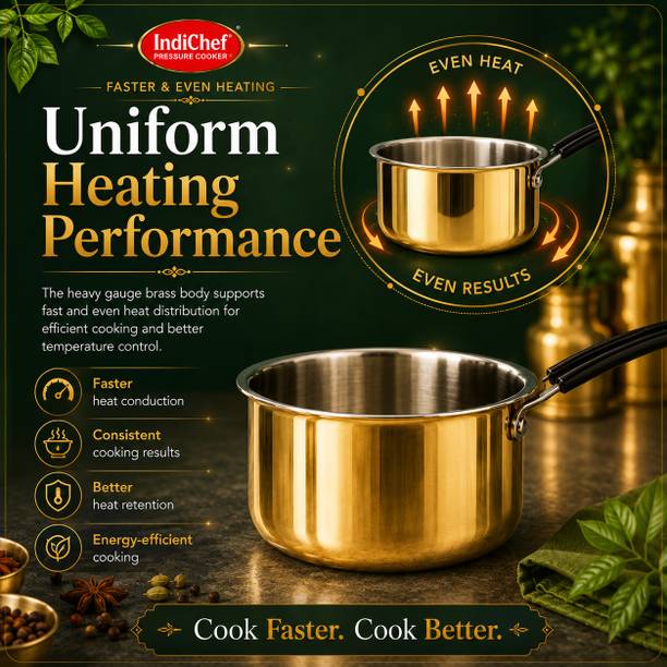 IndiChef Brass Saucepan Tea pan Milk pan in heavy weight | Gas Stove & Induction Friendly Sauce Pan 16 cm diameter 1.75 L capacity