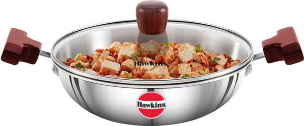 Hawkins Stainless Steel Deep-Fry Pan, with Glass Lid (SSD15G) 15 cm ढक्कन के साथ
