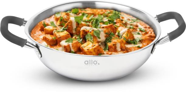 Allo Triply Stainless Steel Kadhai,Induction Friendly Naturally Non-Stick Without lid Kadhai 22 cm diameter 2 L capacity