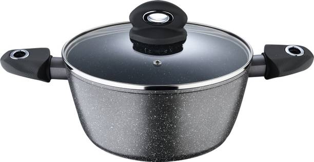 BERGNER Orion Marble Non Stick Casserole / Briyani Pot/ Handi with Glass Lid Pot 28 cm diameter 6 L capacity with Lid