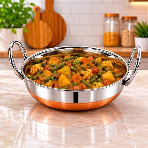 Tannu Craft Stainless Steel Copper Bottom Kadai/CB Kadai Copper Bottom Kadhai 18 cm diameter 1.5 L capacity