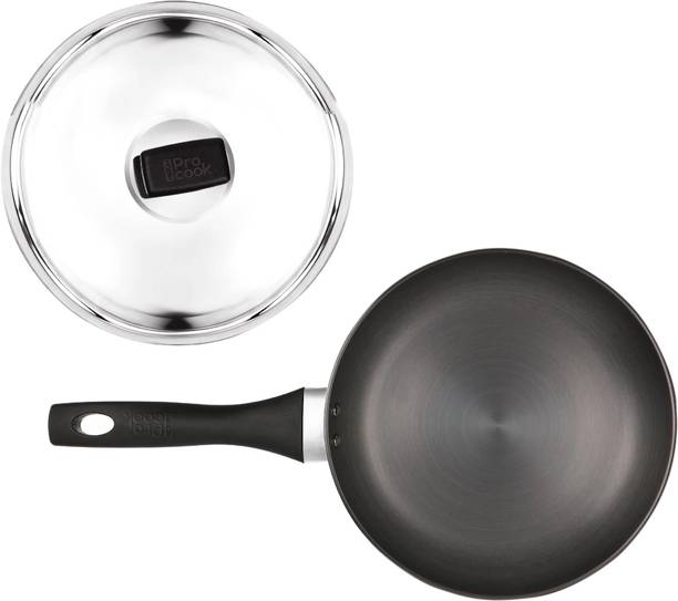 MILTON Pro Cook Hard Anodized Fry Pan With Stainless Steel Lid, Fry Pan 24 cm diameter with Lid 1.8 L capacity