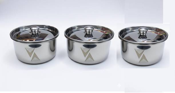 GESTINE Stainless Steel King Pot Pack of 3 Size 3 (750ML) Pot 40 cm diameter 0.75 L capacity with Lid
