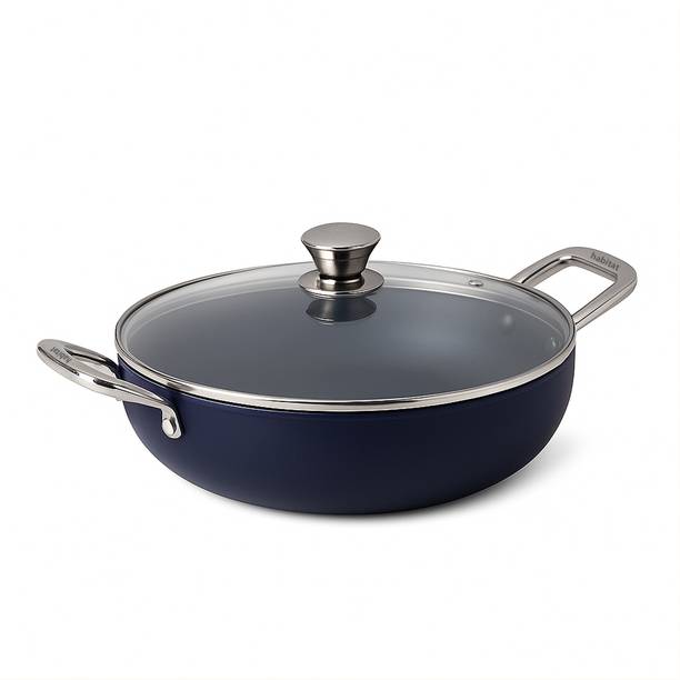 Habitat Ceramic Kadhai with Glass Lid – Non-Stick | Multipurpose Frying Pan Kadhai 28 cm diameter with Lid 3.5 L capacity
