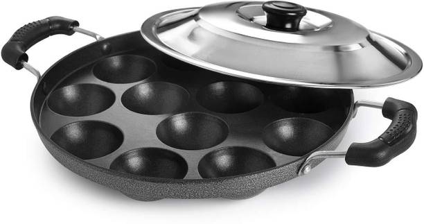 Solara Paniyaram Heavy Pan, 12 Cavities, For Appe, Gunta, Paddu, Kuzhi, Litti With Lid 32 cm डायमीटर ढक्कन के साथ