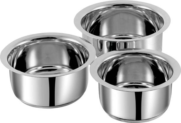 VINOD 3pc stainless steel capsule bottom tope without lid Tope Set 2.7 L, 3.4 L, 4.1 L capacity 14 cm, 15 cm, 16 cm diameter