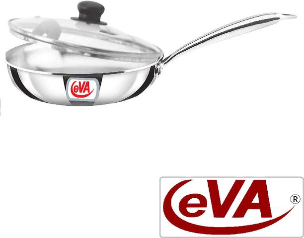 EVA TRIPLY DEEP FRYPAN 220MM WITH GLASS LID Fry Pan 22 cm diameter with Lid 1.7 L capacity