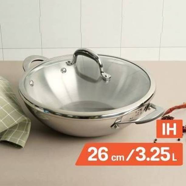 Meyer Select Nickel Free Stainless Steel Kadhai 26 cm diameter with Lid 3.25 L capacity