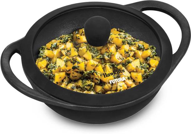 Hawkins 1.5 L Cast Iron Kadhai, Naturally Nonstick Kadai with Glass Lid (CIK15G) 20 cm ढक्कन के साथ