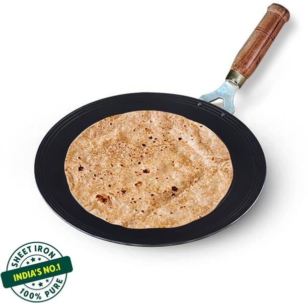 The Indus Valley Pre-Seasoned Light Iron Tawa for Dosa/Chapathi with Wooden Handle - 10.6 inch Tawa 27 cm diameter