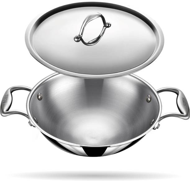 Stahl Artisan Triply Stainless Steel Round Bottom Kadhai 22 cm diameter with Lid 2.3 L capacity