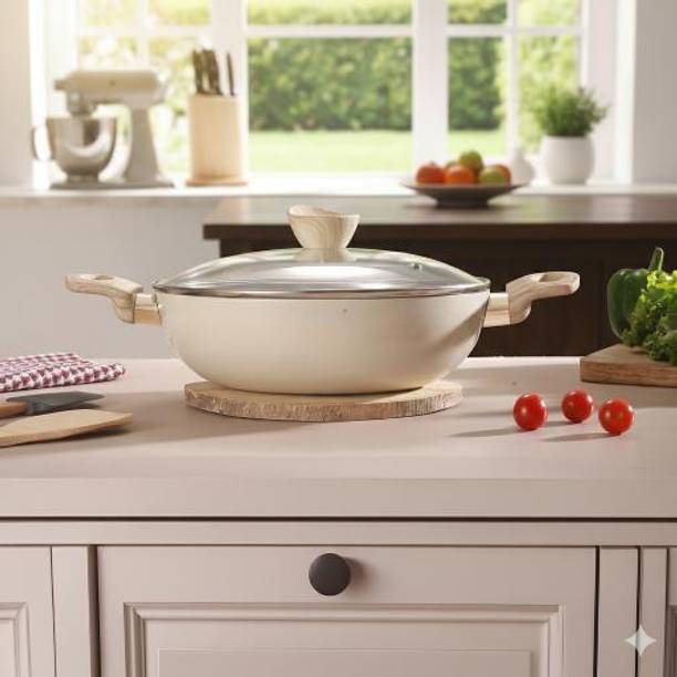 CookAid Glide Series Non Stick PTFE, Glass Lid With Kadhai 24 cm Kadhai 24 cm diameter with Lid 2.5 L capacity