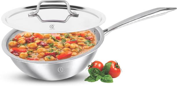 Omichef Primax 24CM(3.1Ltr) Triply Stainless Steel Wok with Lid, Induction Compatible Wok with Lid 3.1 L capacity 24 cm diameter