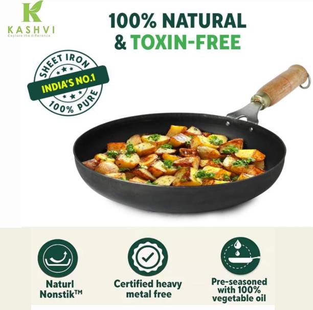 Kashvi Premium Pure Iron Wooden Handle 25 cm डायमीटर