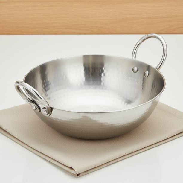 VINOD Stainless Steel Hammered Kadai 2.5 mm with Riveted sturdy handle 18 cm