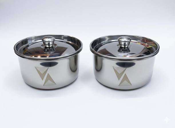 EMPHIRE Stainless Steel King Pot Pack of 2 Size 3 (750ML) Pot 40 cm diameter 0.75 L capacity with Lid